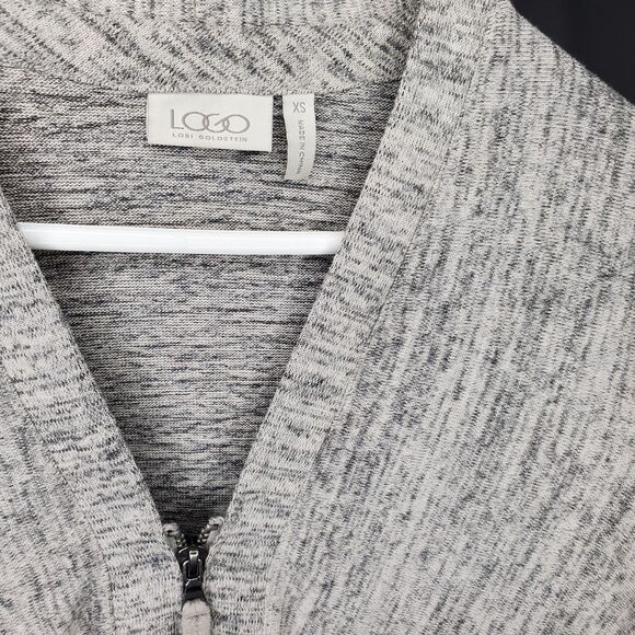 Logo Lori Goldstein Cardigan Women XS Taupe Knit Faux Suede V-Neck Zip Pocket - Picture 3 of 8